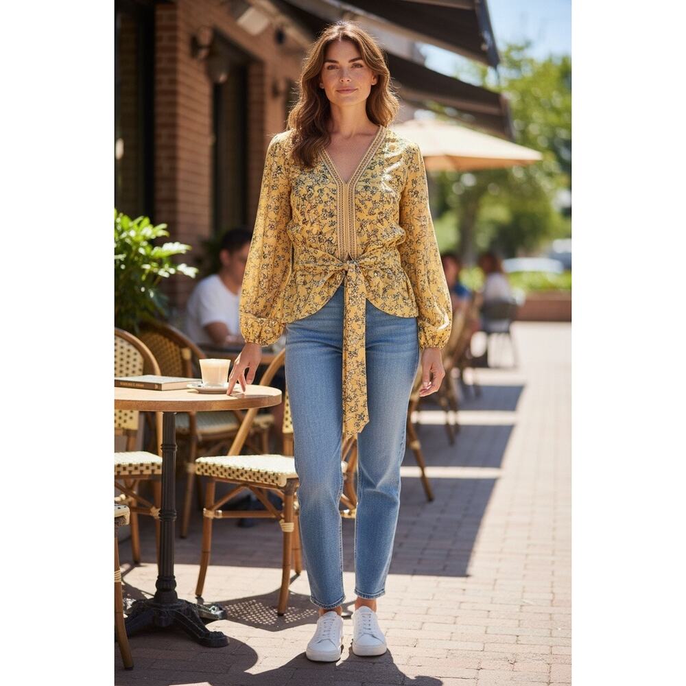 Max Studio L Floral Blouse Boho Flowy Lightweight Feminine Chic Top